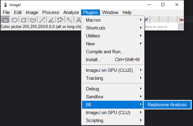 Plugin menu in ImageJ